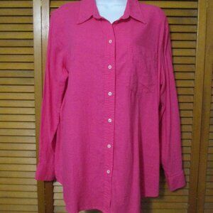 Gap long sleeve top/blouse with pocket, hot pink linen blend size L